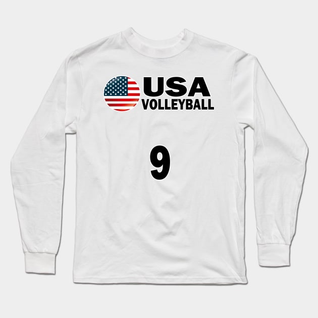 USA Volleyball #9 T-shirt Design Long Sleeve T-Shirt by werdanepo